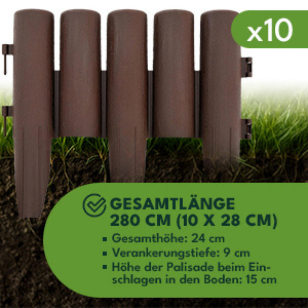 RASENKANTE 10-er Set Kunststoff Braun - Braun, Kunststoff (5/15/28cm) - KRUMAD