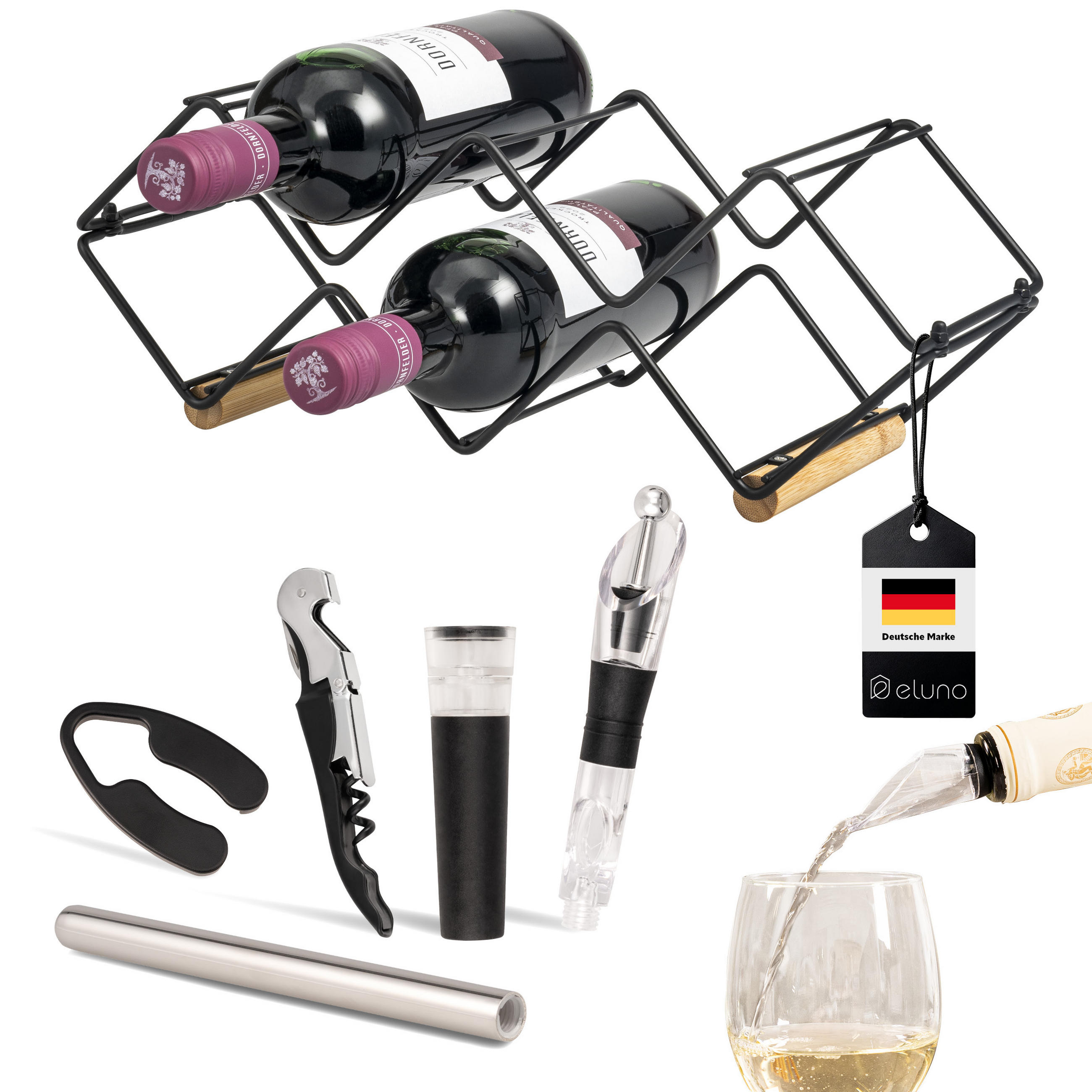 WEINREGAL-SET 6tlg, Metall, schwarz - Schwarz, Metall (39/14.5/15cm) - eluno