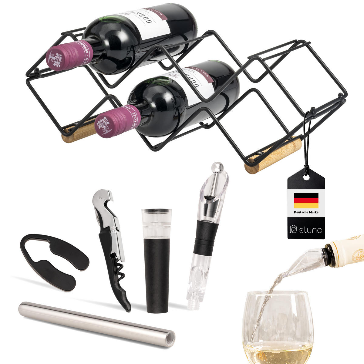 WEINREGAL-SET 6tlg, Metall, schwarz - Schwarz, Metall (39/14.5/15cm) - eluno