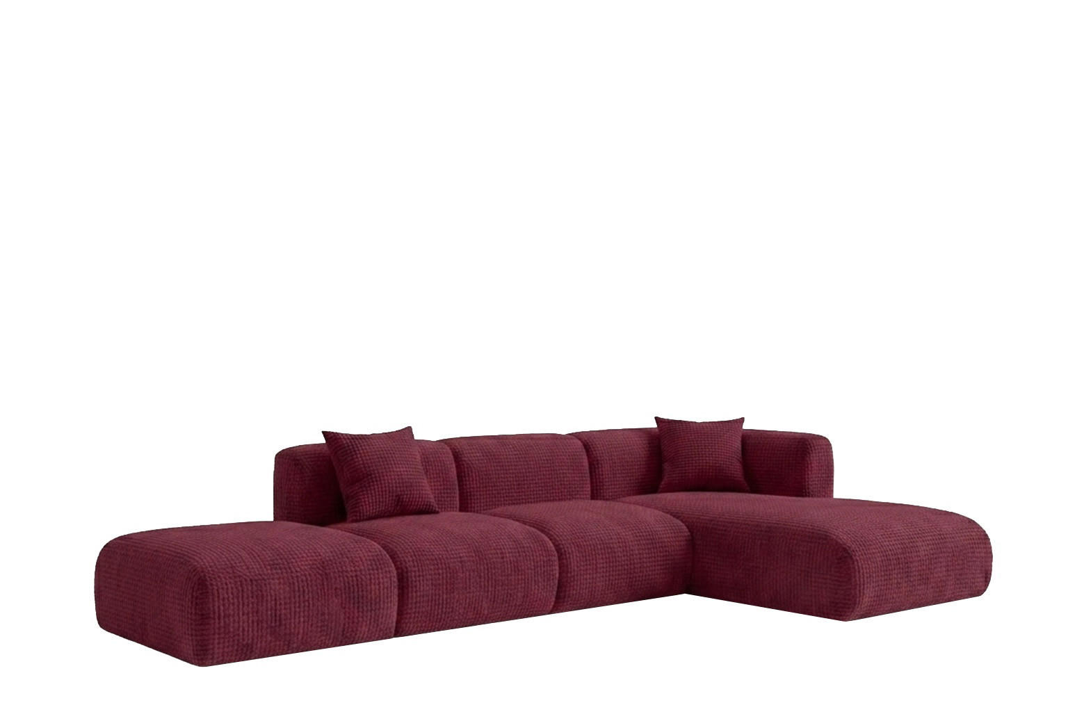 ECKSOFA L-Form mit Hocker, Chenille-Stoff Cremona, Rotwein, Rechts, GRETA - Weinrot, Holz (386/179cm) - Kaiser Möbel