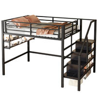 HOCHBETT 140/200 cm mit Stauraumleiter, Regalfächern, Geländer und Metallgestell, Schwarz - Schwarz, Metall (140/200cm) - Redom