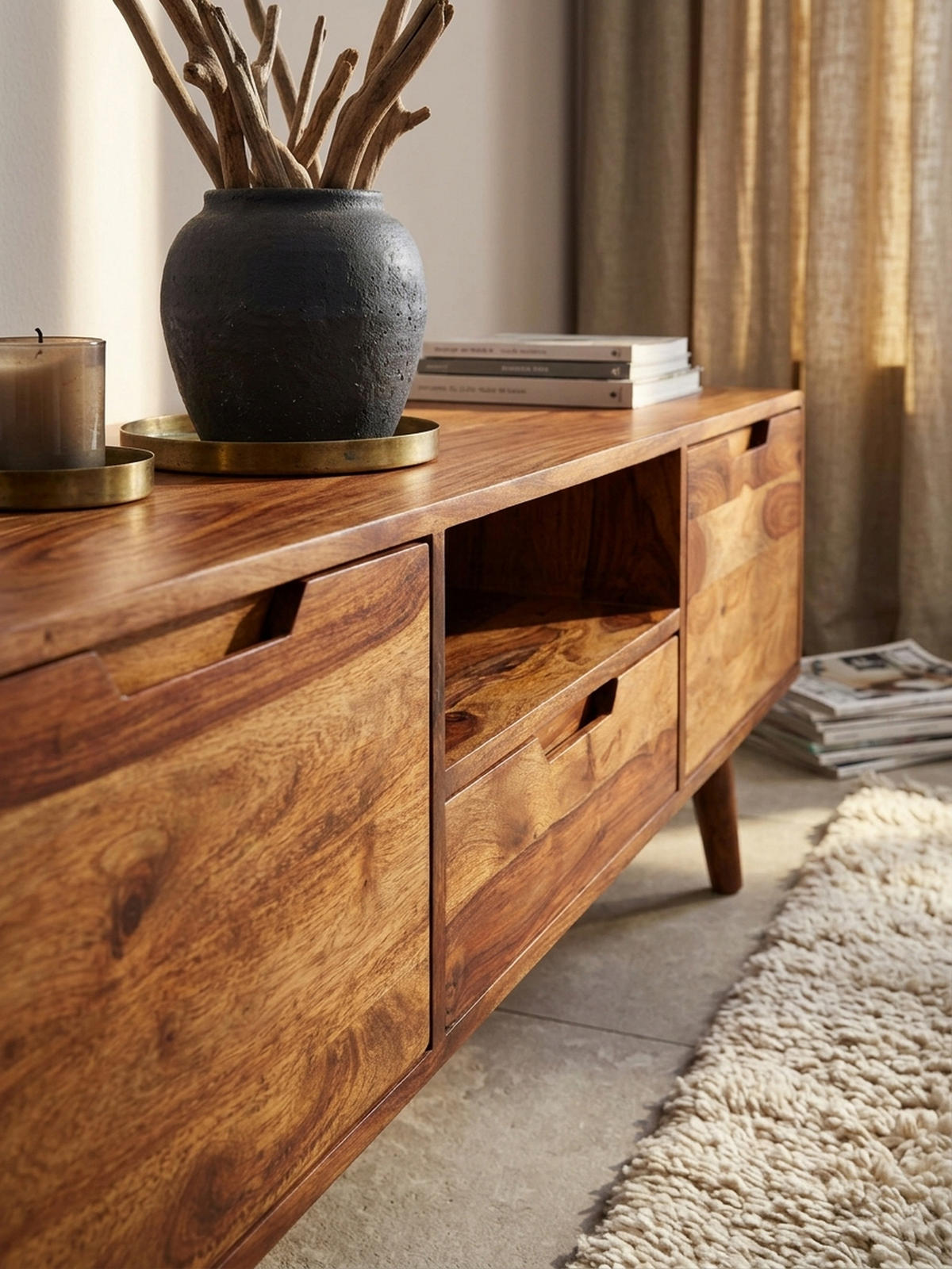 LOWBOARD Massivholz Landhausstil mit Stauraum Handgefertigt - Braun, Holz (135/51/45cm) - KADIMA DESIGN