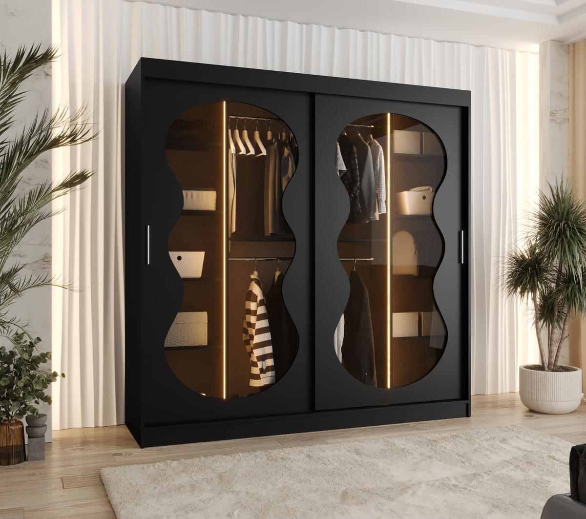 SCHWEBETÜRENSCHRANK 200/200/62 2-türig - Schwarz, Holz (200/200/62cm) - Abiks Möbel