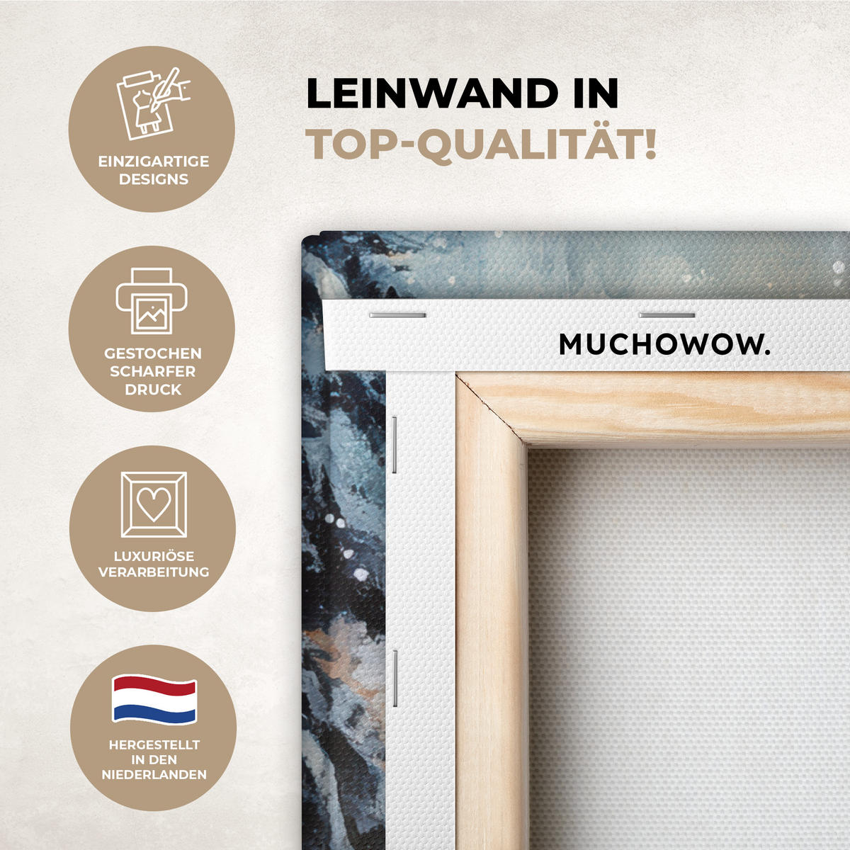 LEINWANDBILD Weihnachtsdorf - Häuser - Schnee - Weihnachten Wanddeko 90x60 cm - Sandfarben, Textil (90/60cm) - MuchoWow