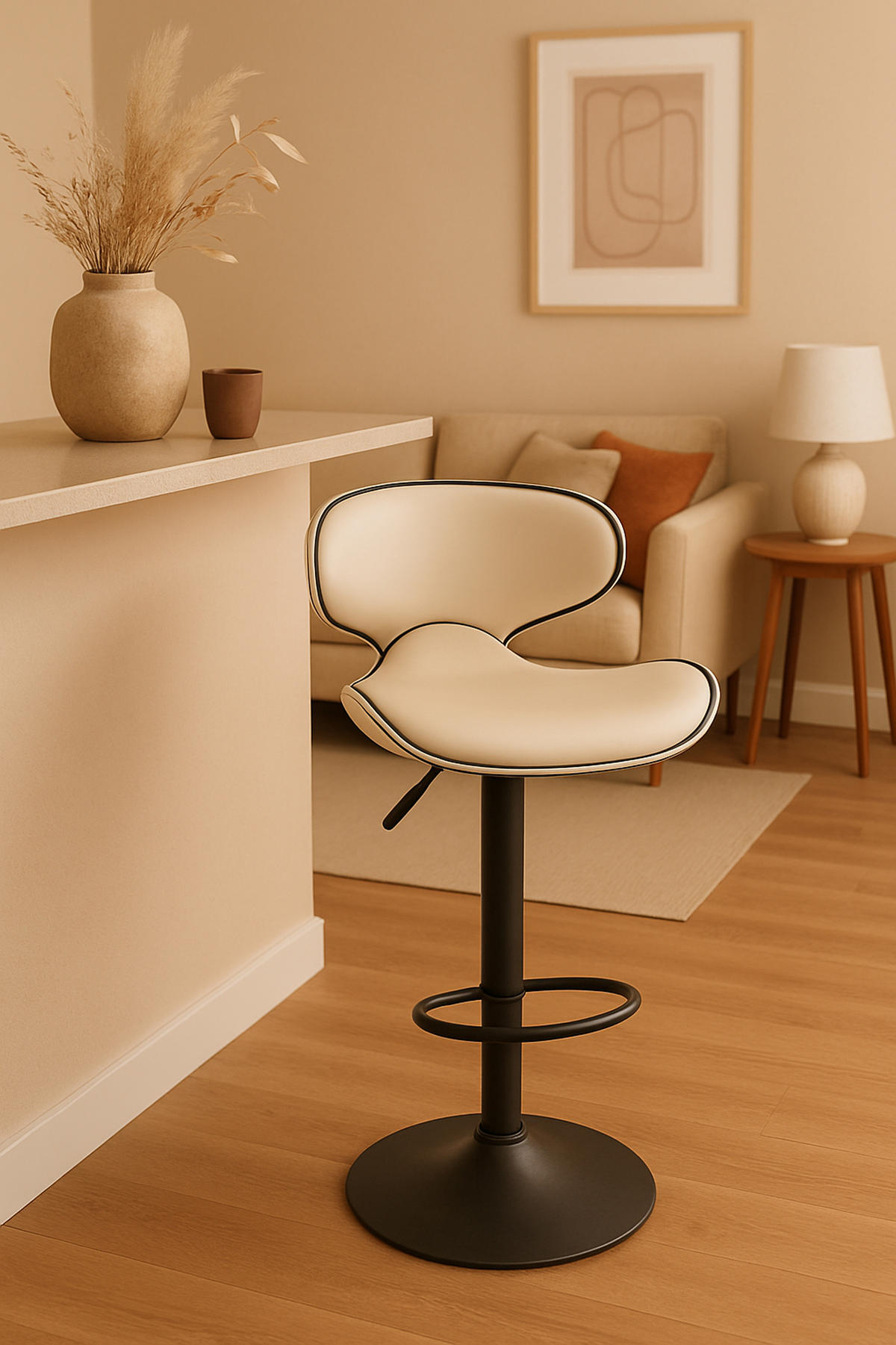 BARHOCKER 2er Set Las-Mallorcas Kunstleder schwarz creme - Creme/Schwarz, Kunststoff/Metall (46/108/49cm) - TPFLiving