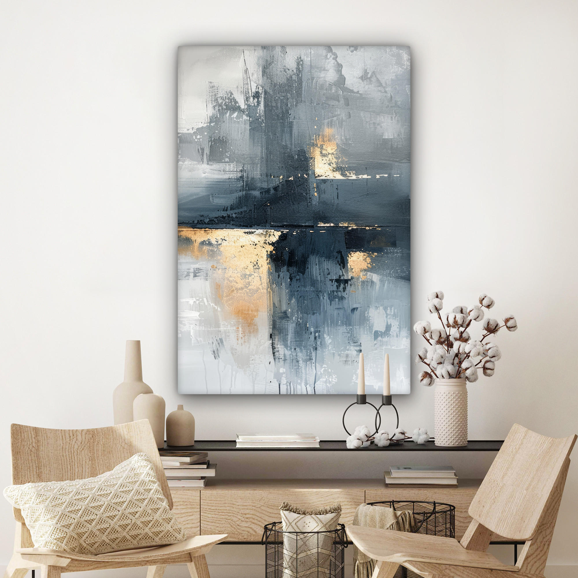 LEINWANDBILD Kunst - Grau - Gold - Abstrakt 80x120 cm - Dunkelgrau, Textil (80/120cm) - MuchoWow