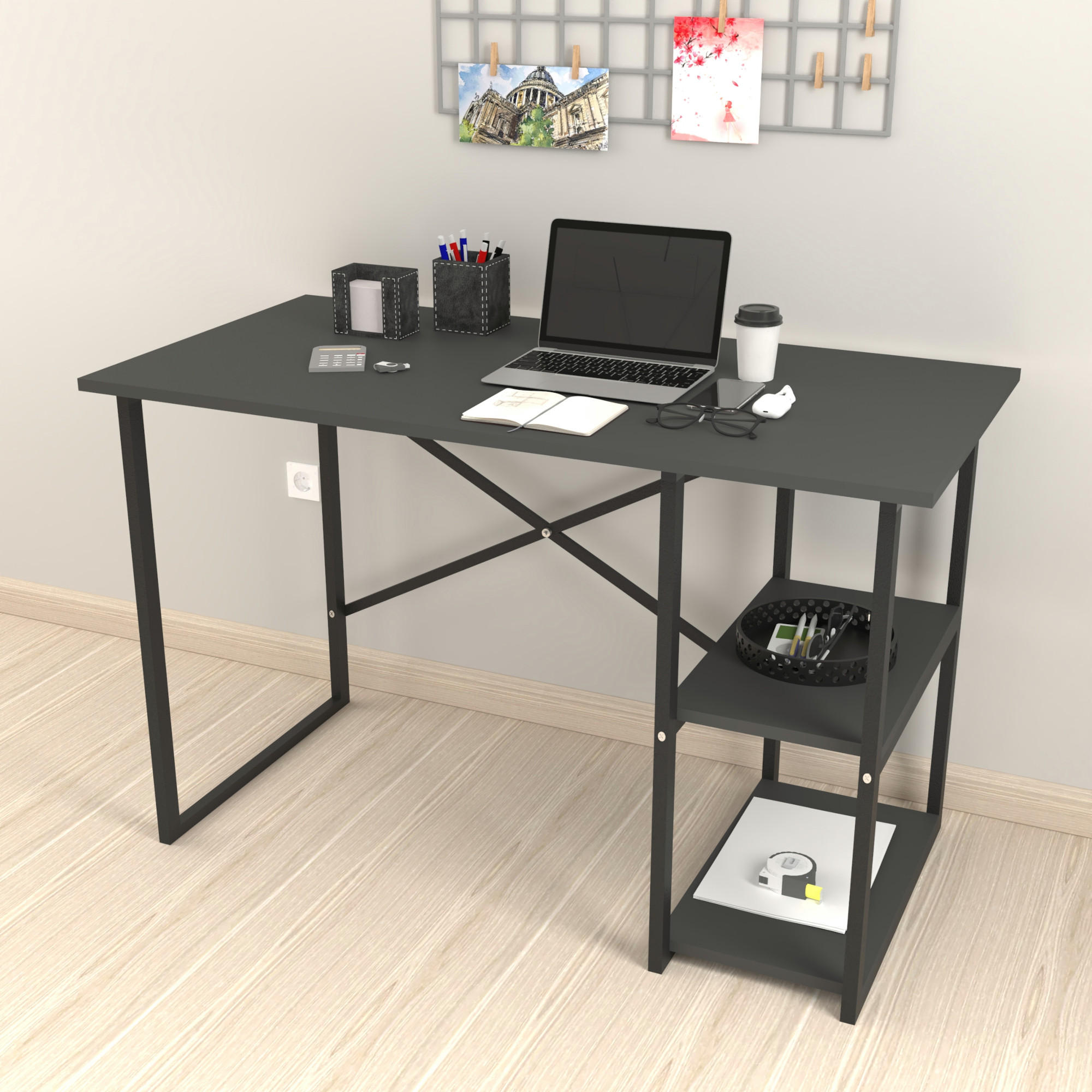SCHREIBTISCH Nittedal - Anthrazit/Schwarz, Holzwerkstoff/Metall (60/120/75cm) - [en.casa]
