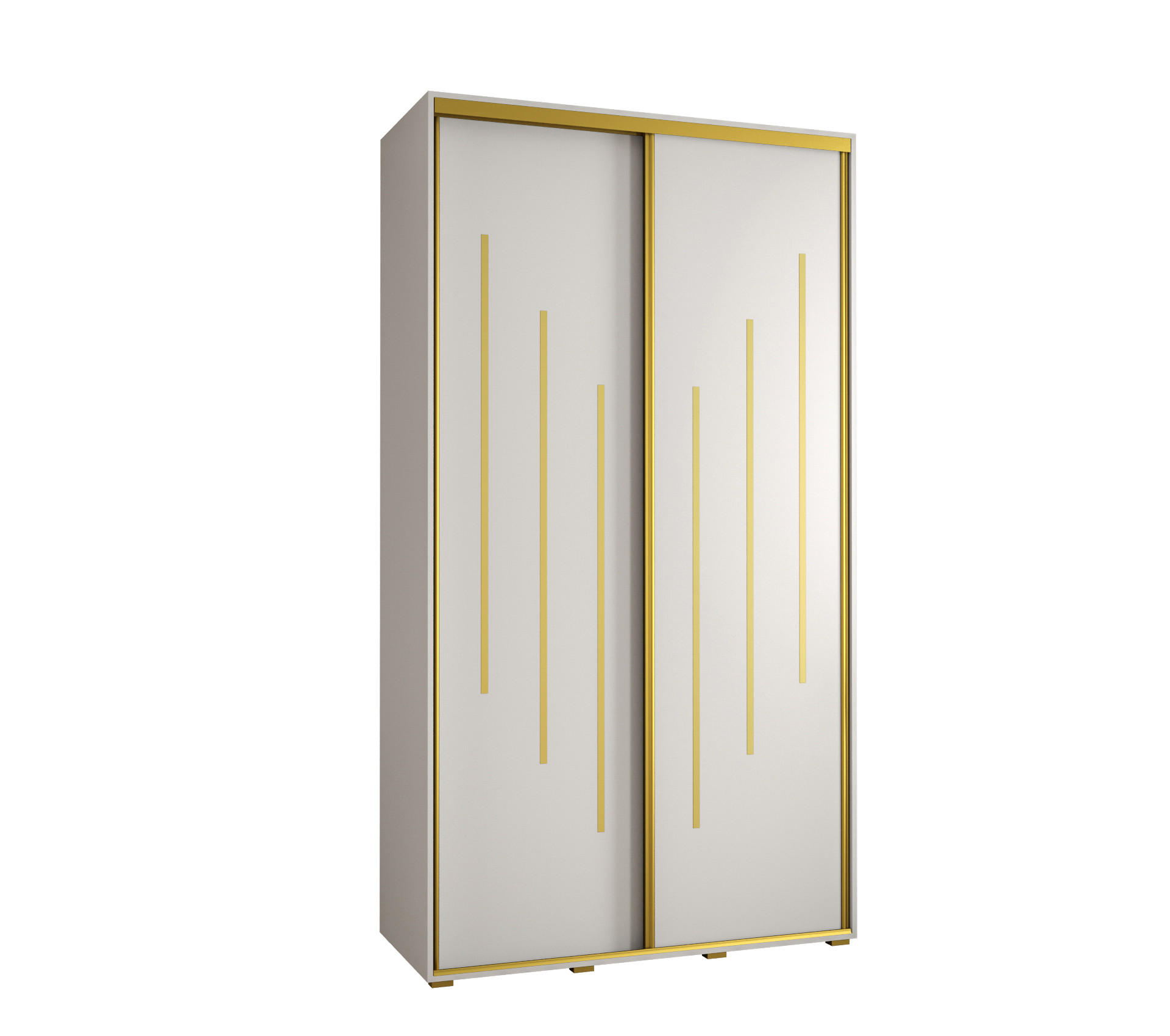 Abiks Möbel Schwebetürenschrank Weiß, Weiß, Gold 140x235x60 cm