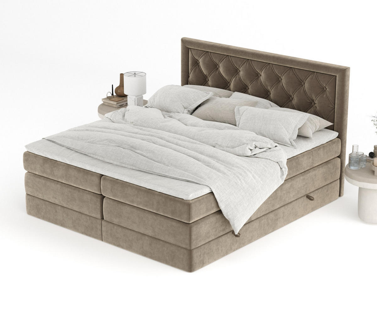 BOXSPRINGBETT Aurelia Braun 140/200 cm - Schwarz/Braun, Holz/Holzwerkstoff (140/200cm) - Maison de Reve