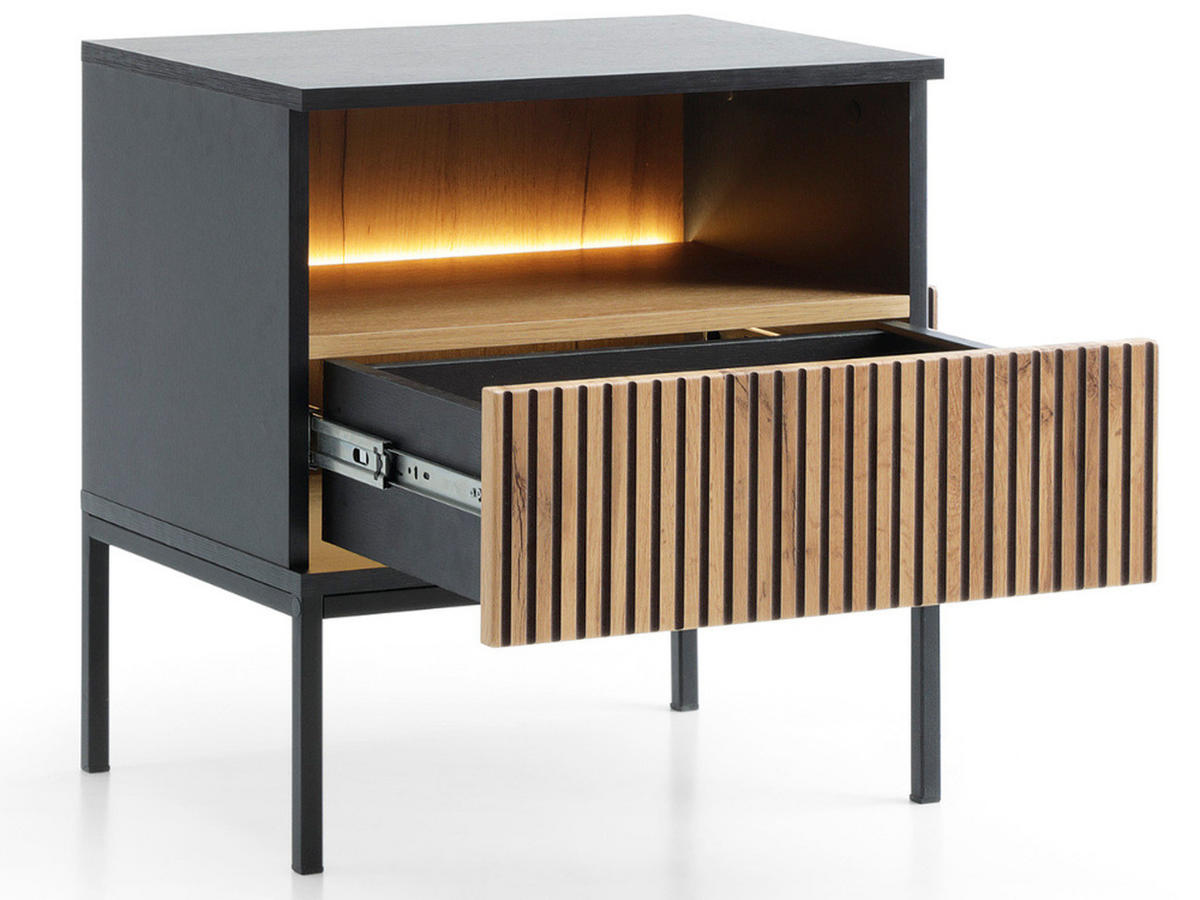 NACHTSCHRANK Graphit, Wotan Eichefarben 54 cm Deo - Eiche Wotan/Schwarz, Naturmaterialien/Metall (54/56/39cm) - Graingold