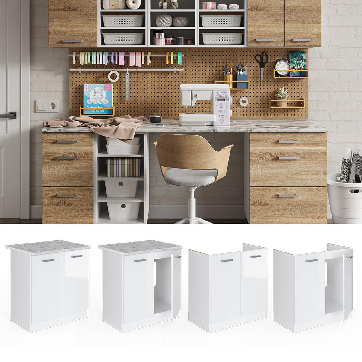SPÜLENUNTERSCHRANK R-Line Weiß Hochglanz 80 cm mit Türen, ohne Arbeitsplatte - Weiß Hochglanz/Weiß, Holzwerkstoff (80/81.6/46cm) - Vicco