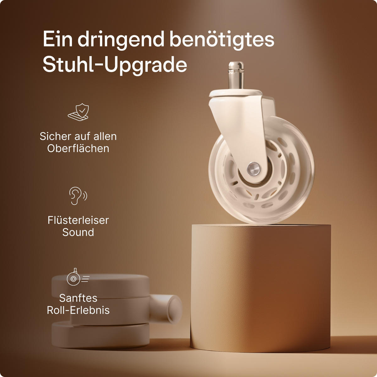 BÜROSTUHLROLLEN Weiß, Ersatzrollen 360°, Set 5 Stück - Weiß, Kunststoff (3.6/10.7/8.5cm) - Desktronic