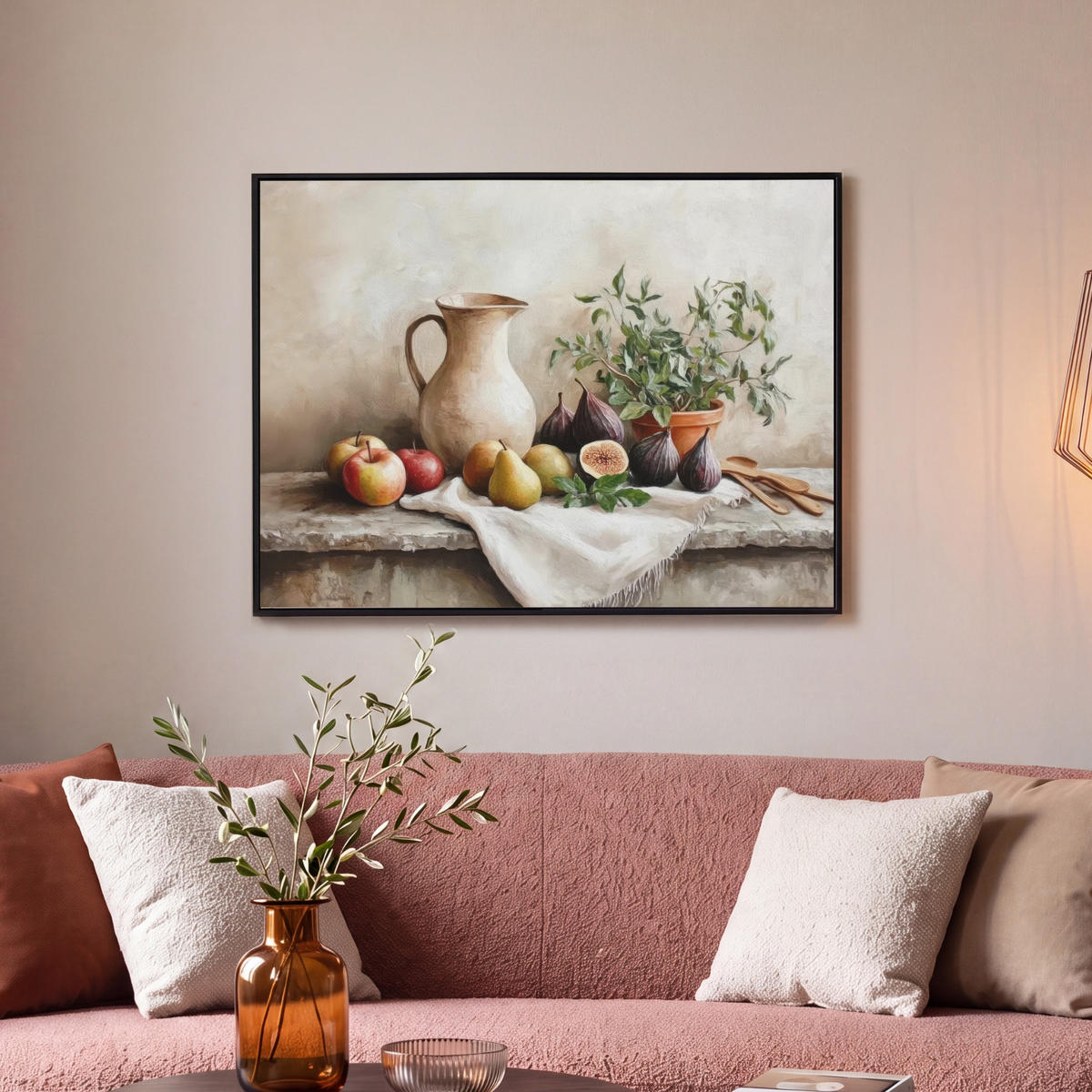 LEINWAND Bilder mit Rahmen - Obst - Kräuter - Ländlich - 80x60 - Naturfarben, Textil (80/60cm) - MuchoWow