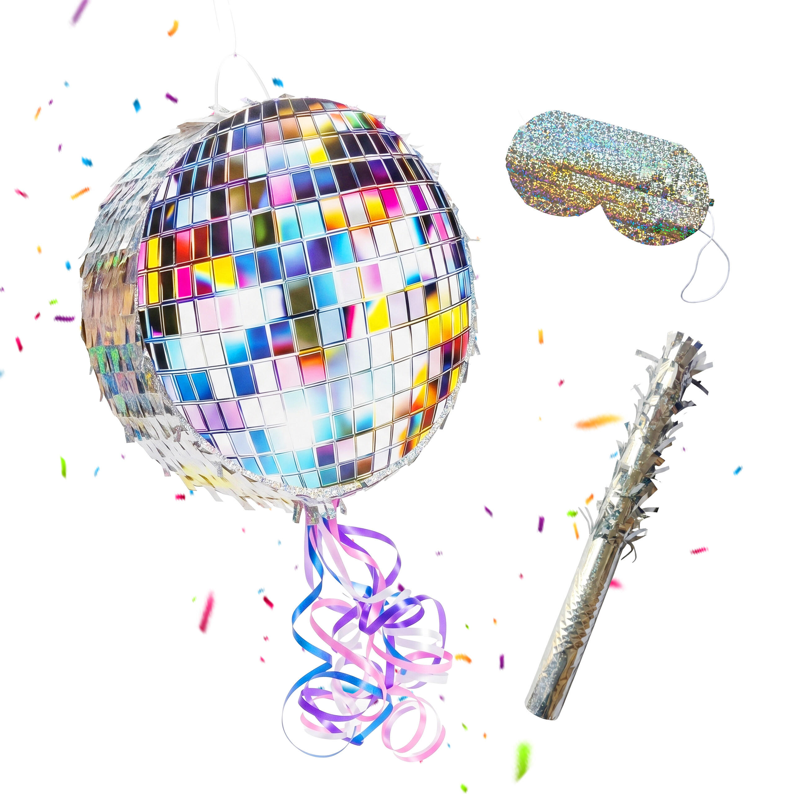 PINATA - Silberfarben, Wellpappe/Kunststoff (30/30/8cm) - Relaxdays