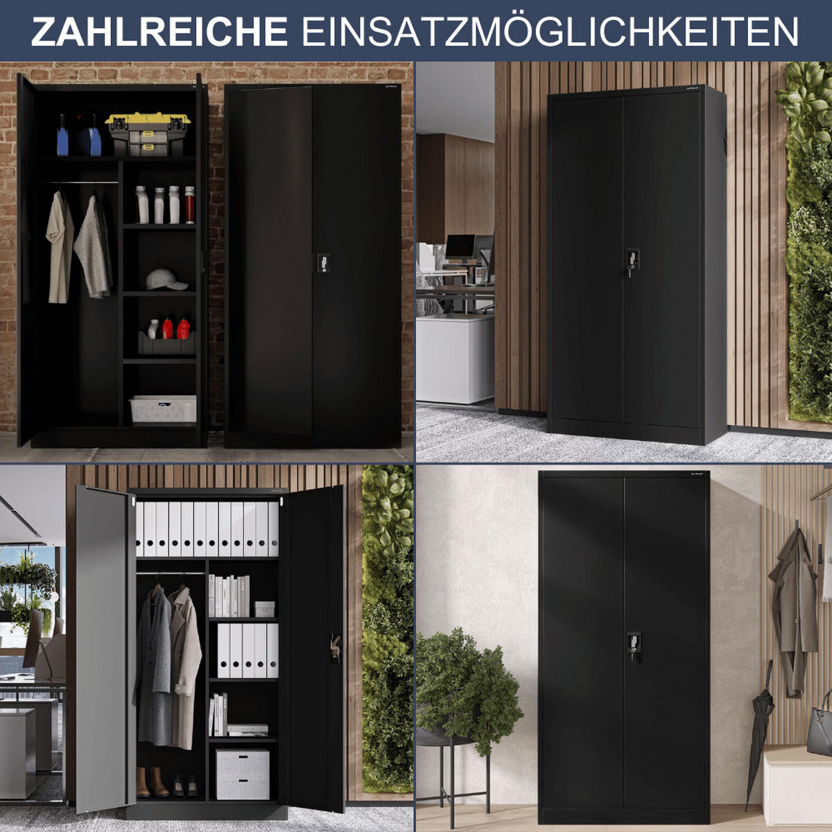 MEHRZWECKSCHRANK Metall abschließbar REKL 185x90x45cm Schwarz - Schwarz, Metall (90/185/45cm) - DELUKE