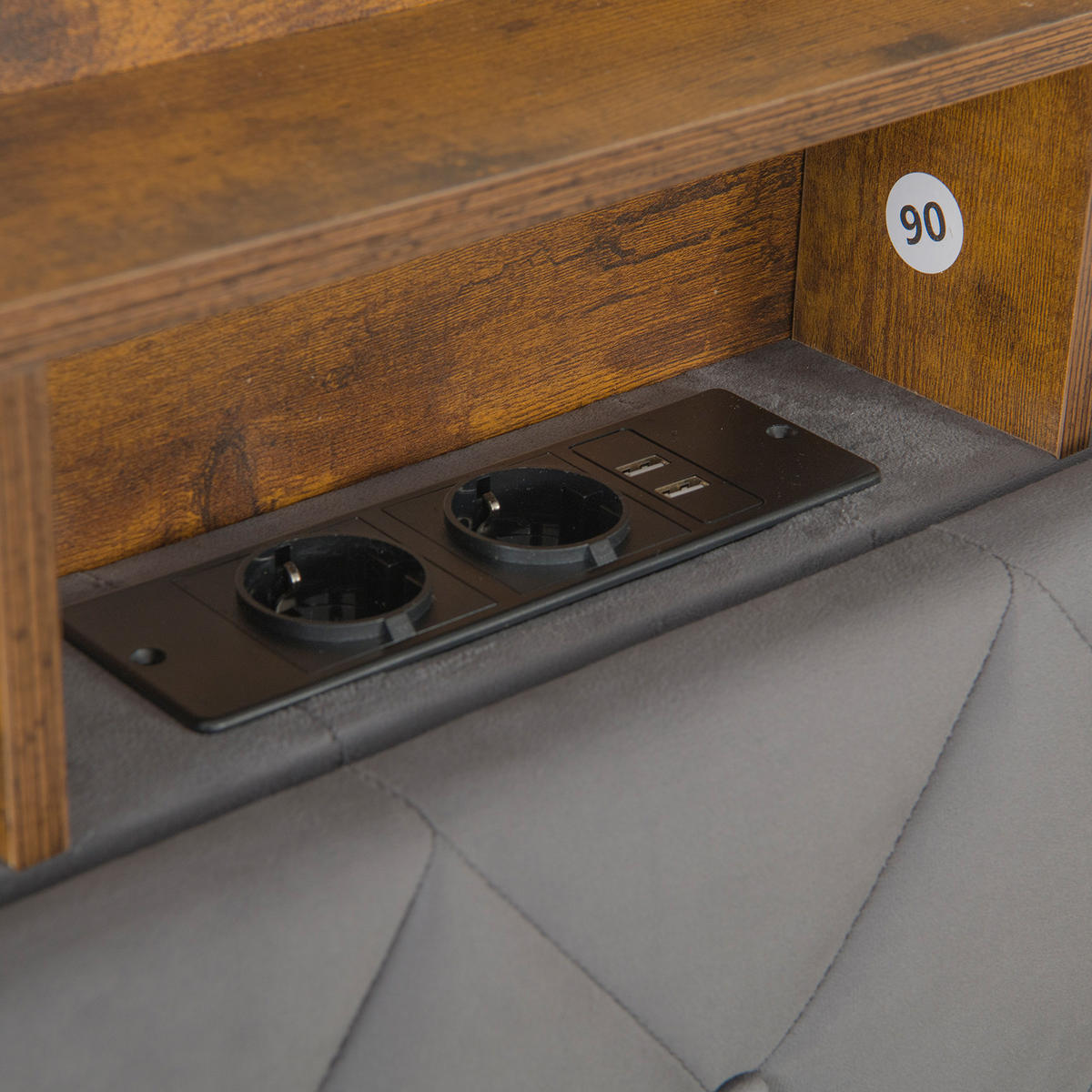 POLSTERBETT 90/200 cm aus Samt in Dunkelgrau, LED, USB, Kopfablage, Gasdruckstauraum - Grau, Textil (90/200cm) - OKMYHOME