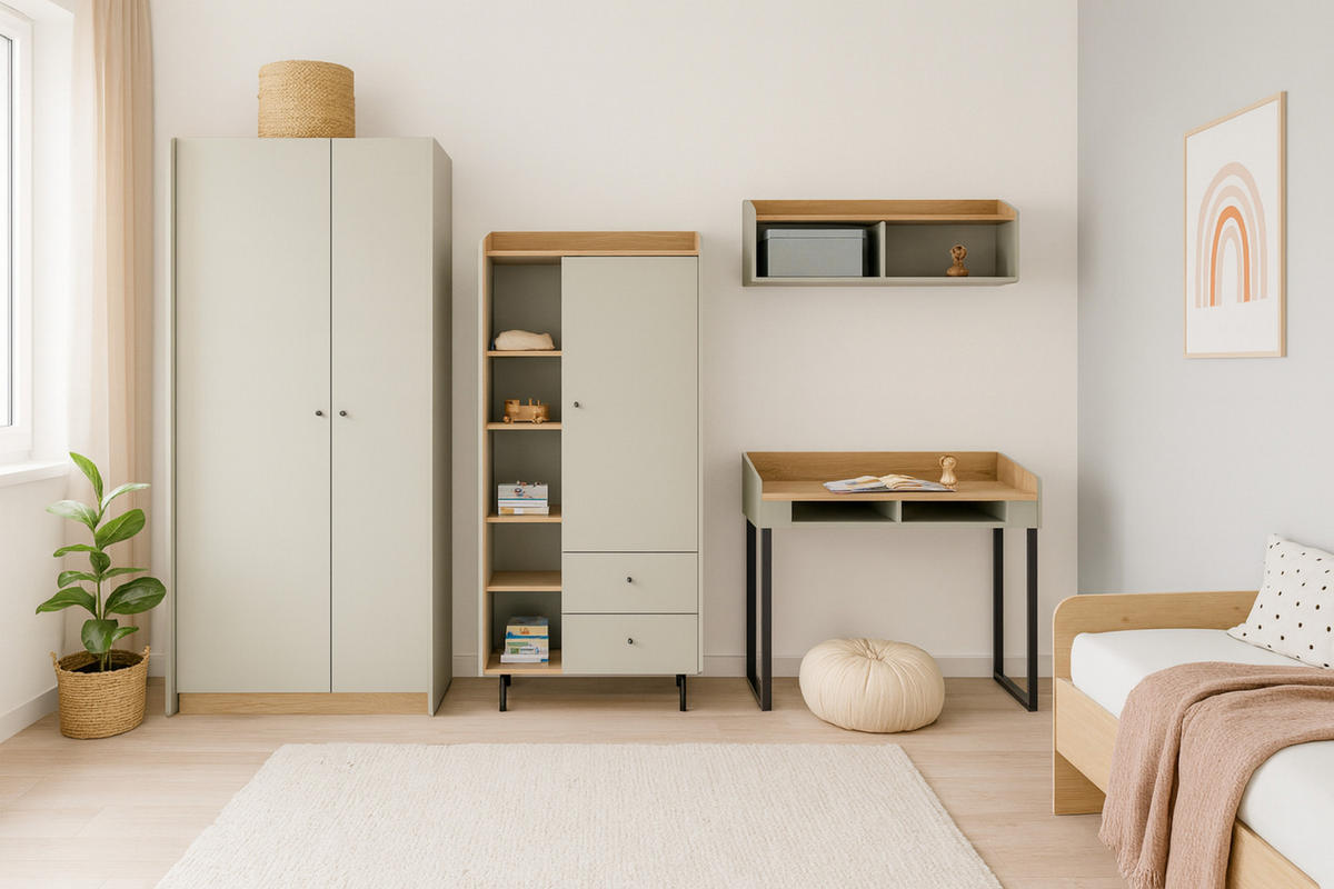 JUGENDZIMMER ALBI C 4-teilig in Eukalyptus / Baltic Düne Eiche - Alteiche/Eukalyptusholzfarben, Holzwerkstoff (295/195/65cm) - Deine Möbel 24