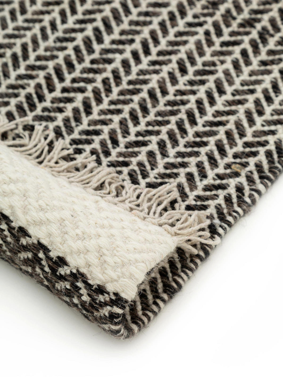 WOLLTEPPICH-LÄUFER Kim Schwarz/Weiß 80x250 cm - Schwarz, Textil (80/250cm) - benuta Pure