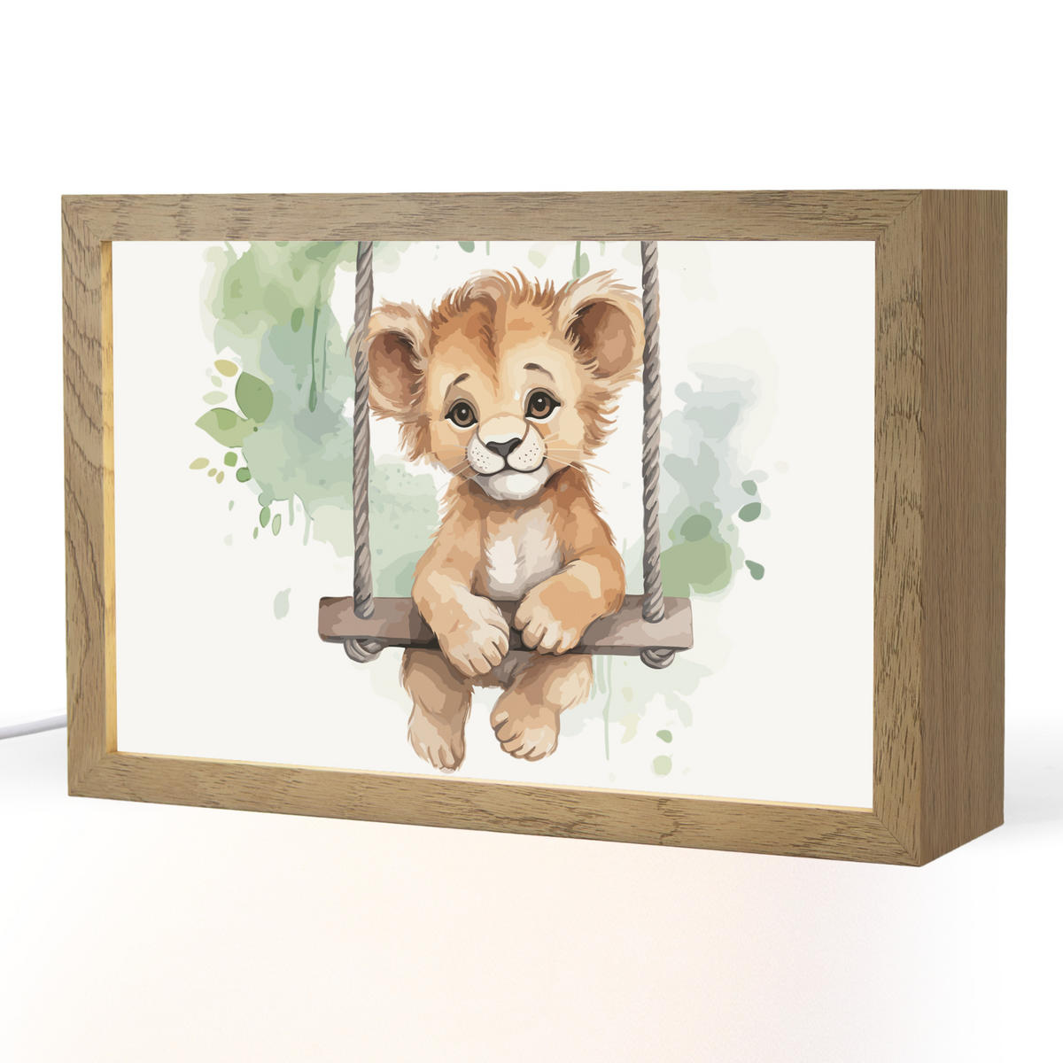 NACHTTISCHLAMPE Löwe - Tier - Kinder - Dschungel 30x20 cm - Weiß, Holzwerkstoff (8/30/20cm)