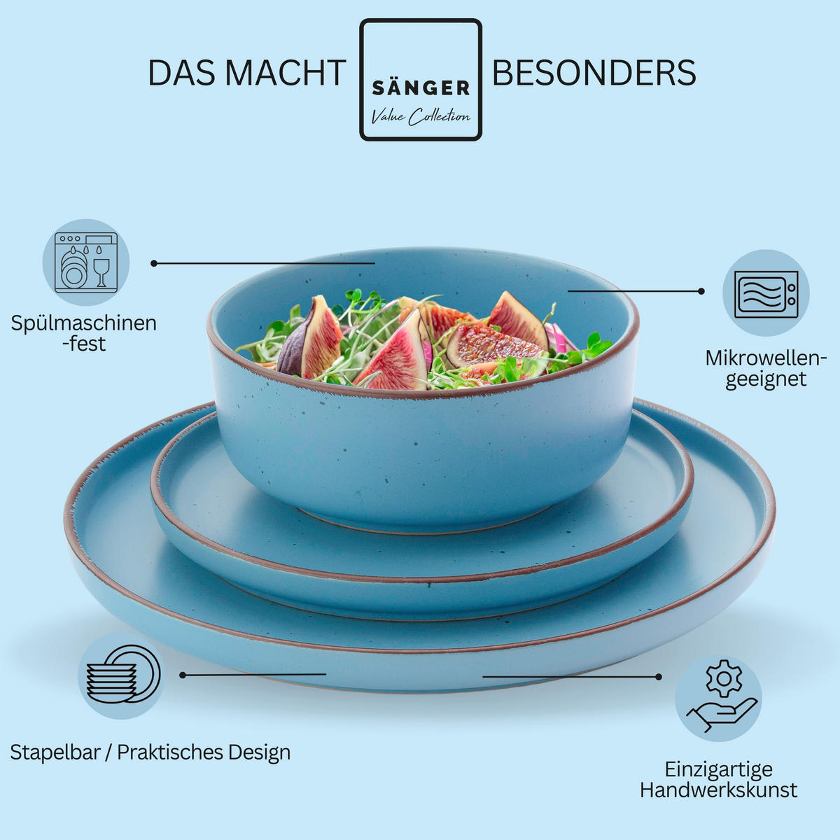 TAFELSERVICE BOMBAY SAPHIR - 36 teilig aus Steingut 12 Personen - Blau, Stein (50/30/80cm) - Sänger
