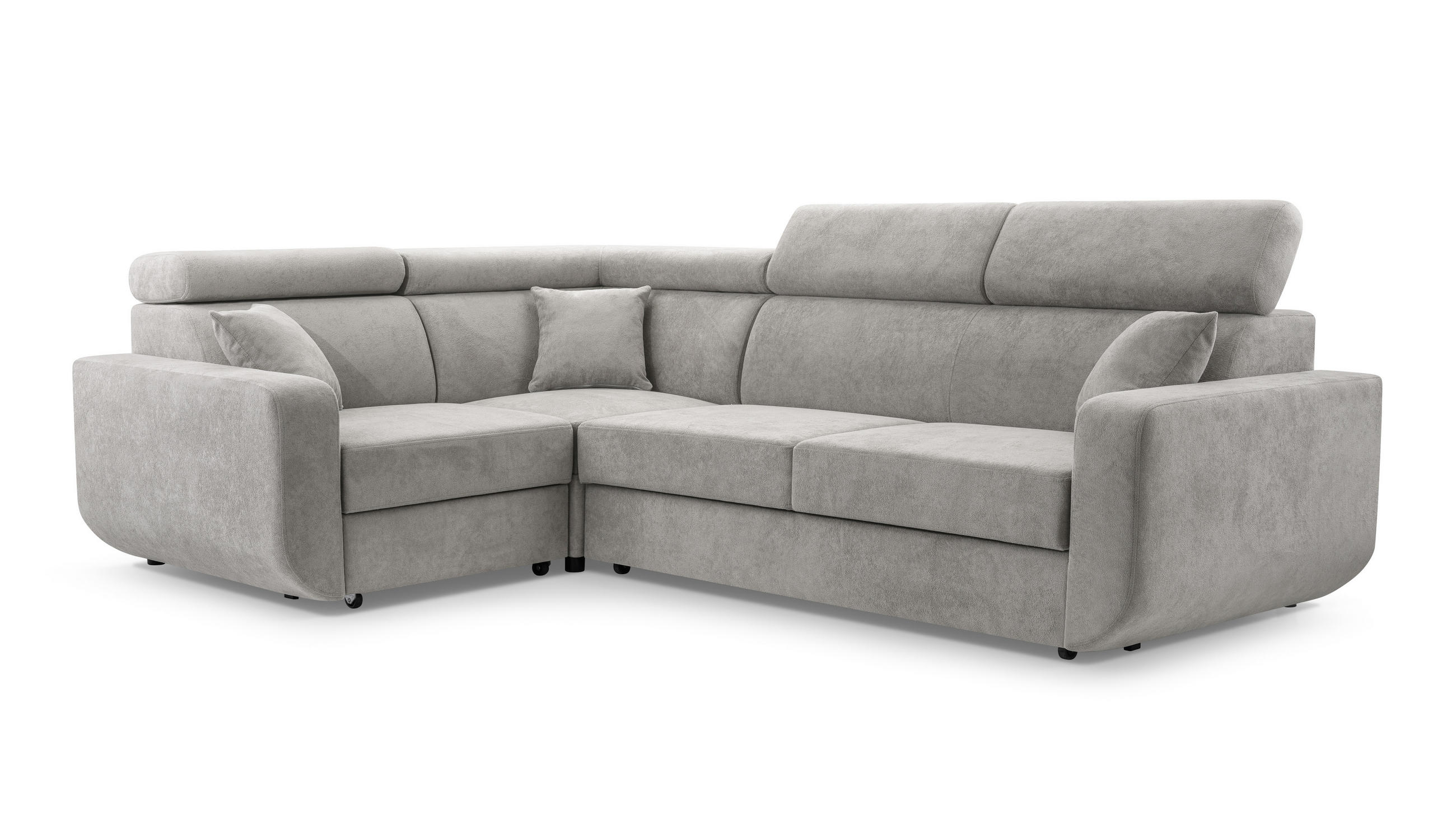 ECKSOFA RENO Grau Plüsch-Stoff mit Schlaffunktion - Grau, Holz (263/184cm) - MASSENO