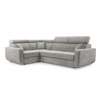 ECKSOFA RENO Grau Plüsch-Stoff mit Schlaffunktion - Grau, Holz (263/184cm) - MASSENO