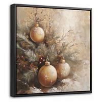 LEINWAND Bilder mit Rahmen - Weihnachten - Kugeln - Beige - Gold - 20x20 - Goldfarben, Textil (20/20cm) - MuchoWow