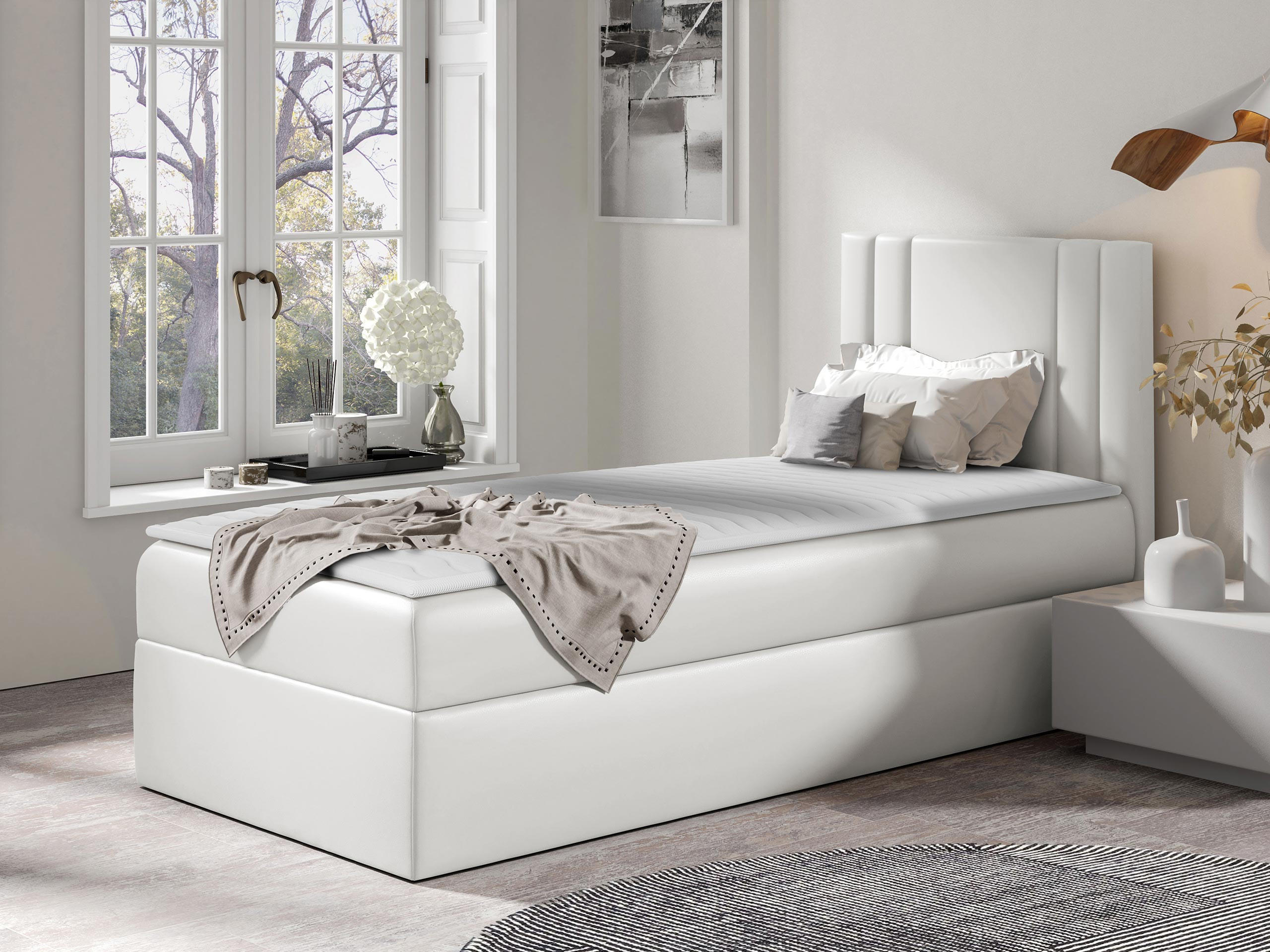 BOXBETT Carmen Mini, Seite zum Öffnen des Bettkastens: Rechts - Weiß, Holz (100/200cm) - MIRJAN24