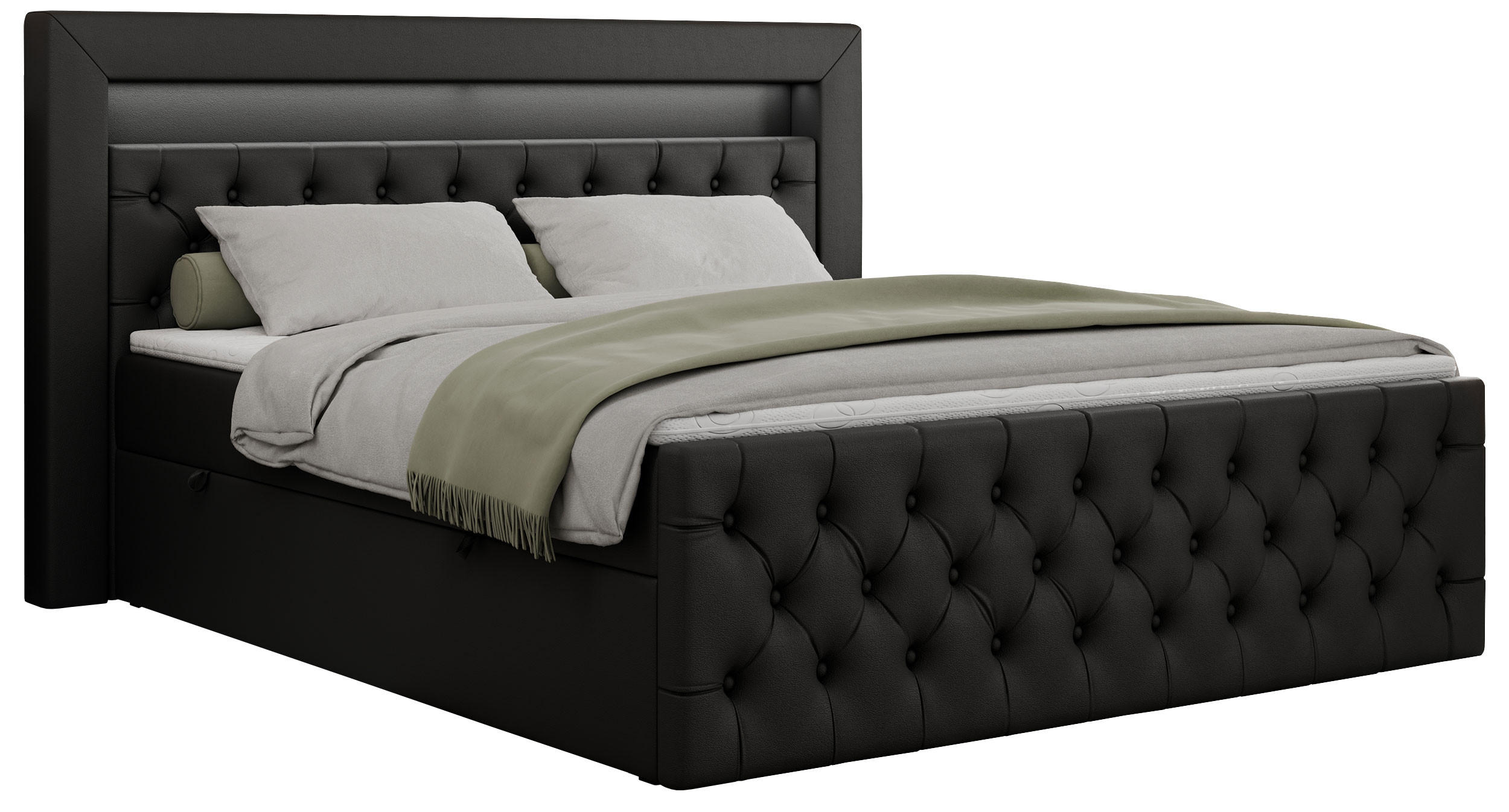 BOXBETT GOLD-9 LED 160/200 Schwarz Kunstleder - H3 - Schwarz, Holz/Textil (160/200cm) - MKS