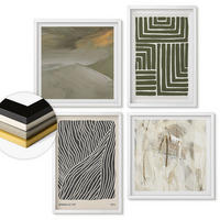 WANDBILDER 4er-Set - 50x50 cm & 40x60 cm Weißer Rahmen - Formmuster in Grün - Weiß, Kunststoff (50/50cm) - ArtPrintCave