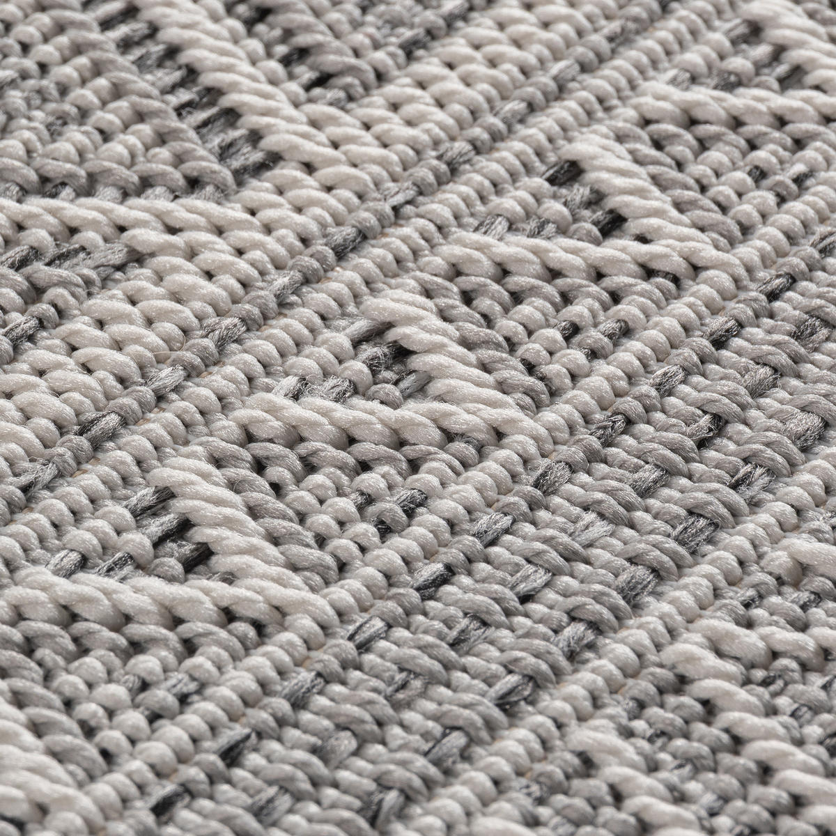TEPPICH Outdoor Flachgewebe Ethno Muster Polypropylen Balkon Grau Rechteckig 280x370 - Grau, Textil (280/370cm) - KADIMA DESIGN