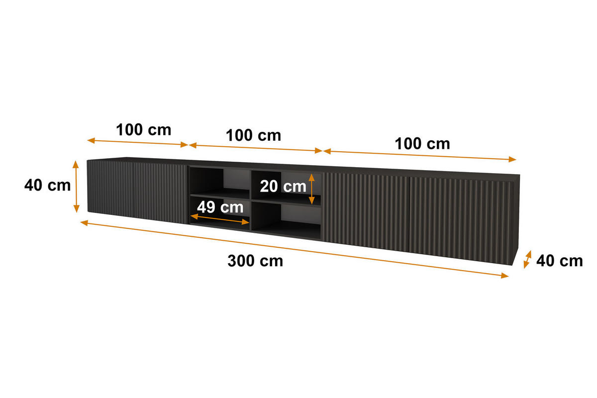 LOWBOARD KITO-W 3x100x40x40 cm - Schwarz - Schwarz, Holzwerkstoff (300/40/40cm) - ALTDECOR