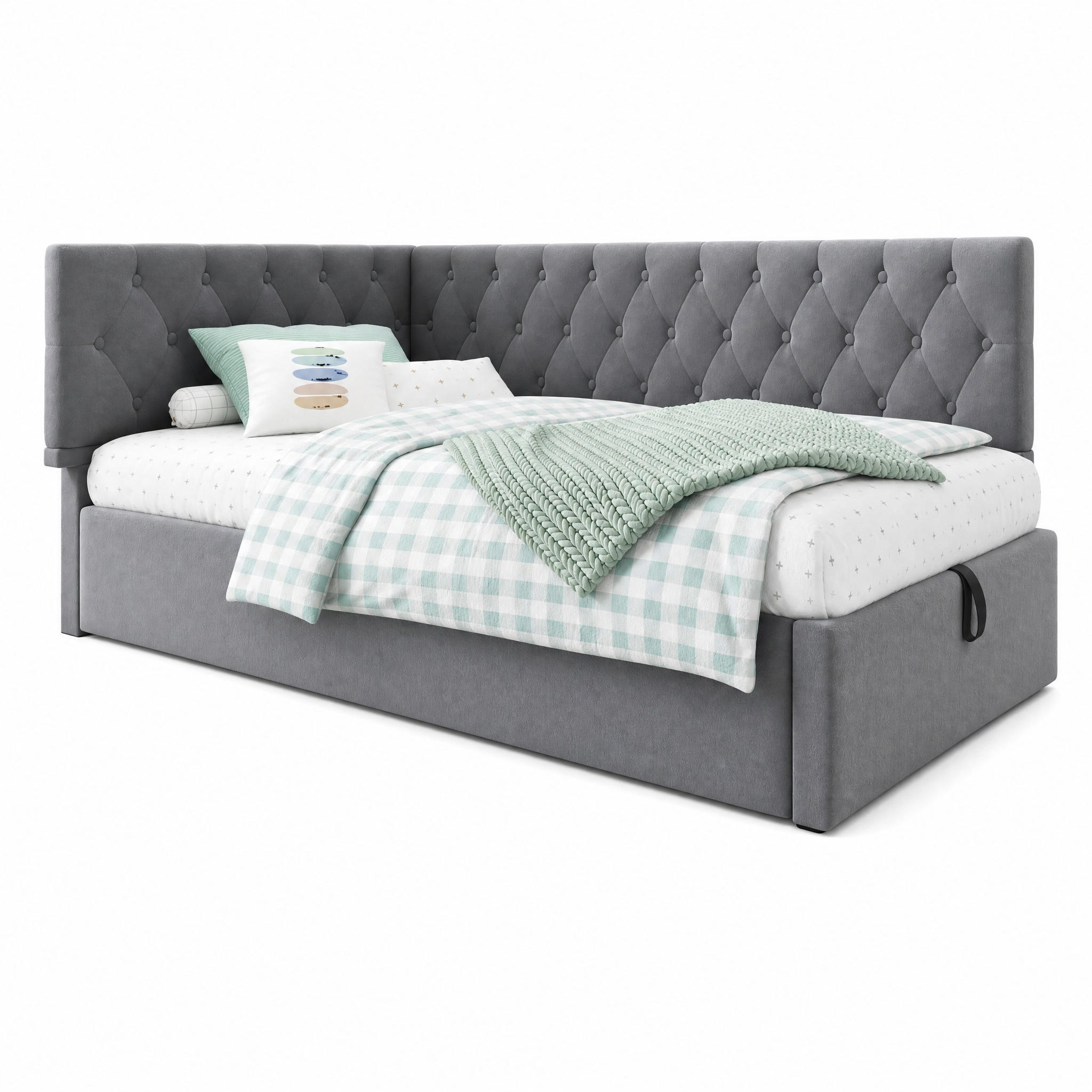 BETT mit Stauraum 90x200 cm Samt Grau - Grau, Metall (90/200cm) - Meubliv