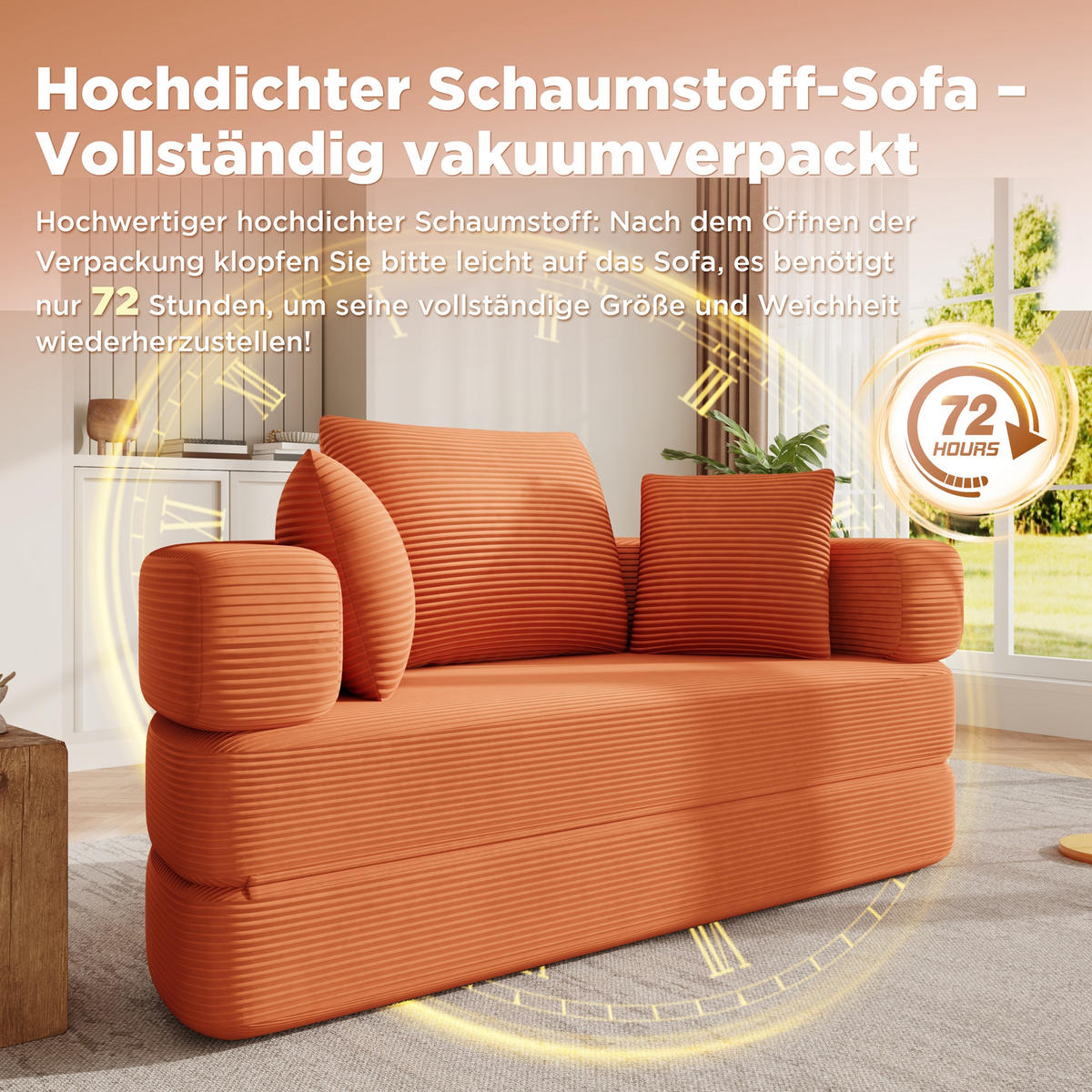 ROZKLÁDACÍ POHOVKA modulární z měkkého manšestru pro hosty - tmavě oranžová, textil (173/40/176cm) - Urban Meuble