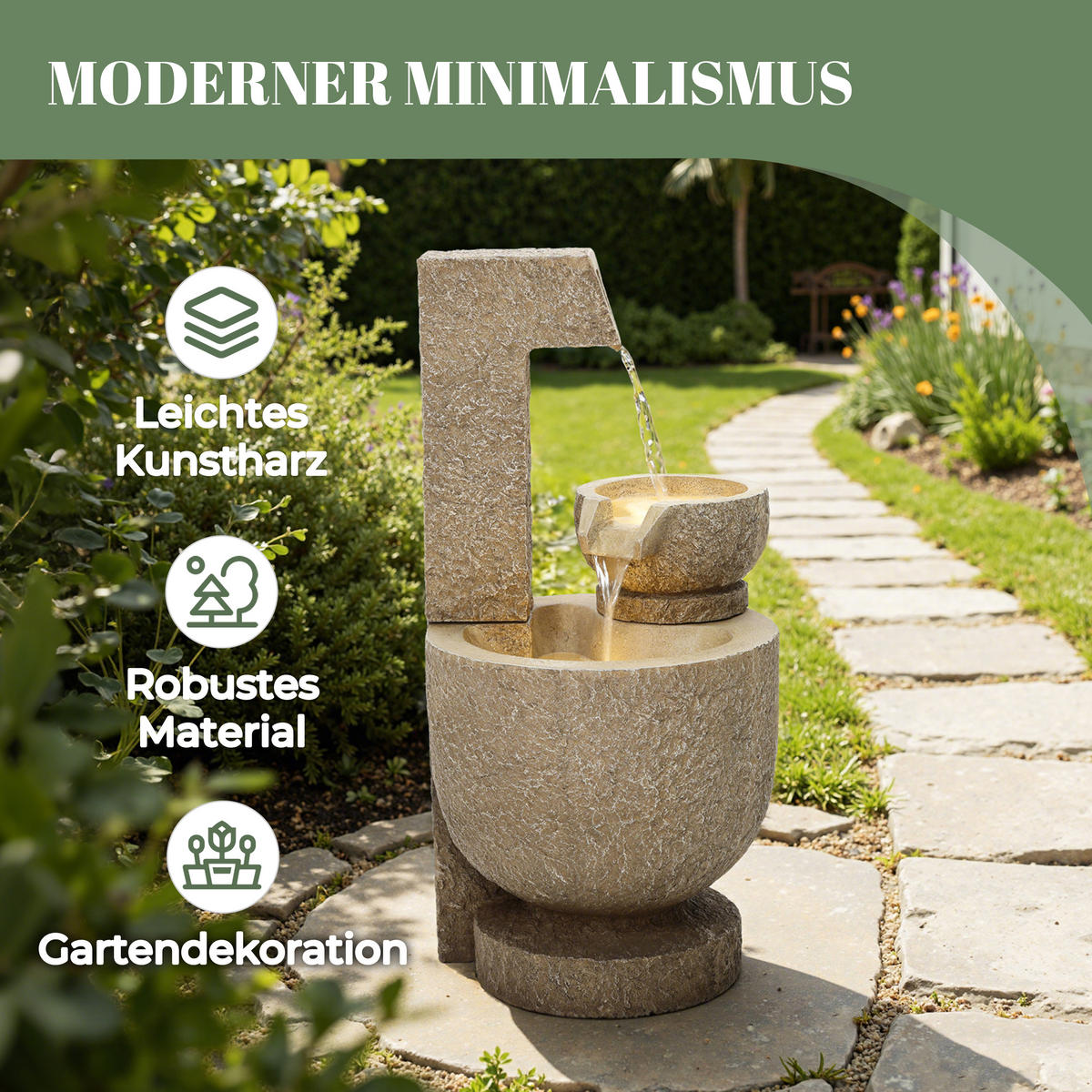 POLYRESIN-GARTENBRUNNEN, 2-stuf. Kaskade, 76x37,5x37,5cm, Garten/Balkon/Terrasse - Braun, Kunststoff (37.5/37.5/76cm) - Hometopia