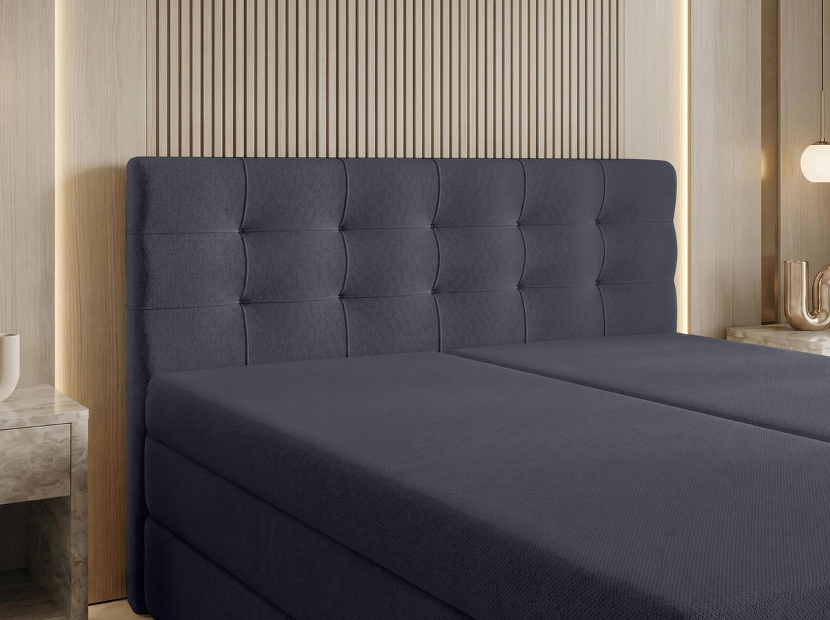 BOXSPRINGBETT FINIKE 160x200 cm mit Bettkasten und 2 Matratzen - Grau + TOPPER - Hellgrau/Schwarz, Holz/Holzwerkstoff (160/200cm) - AX Living
