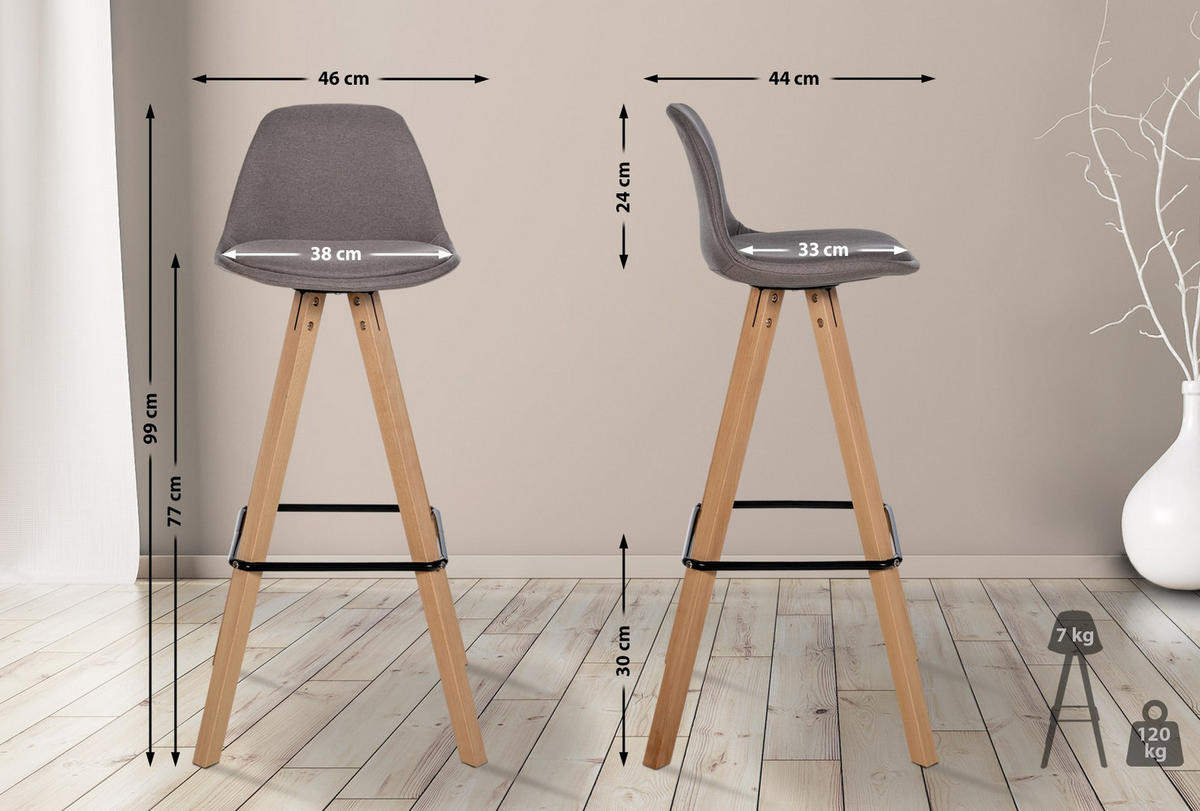 BARHOCKER Stoff Taupe - Taupe/Eukalyptusholzfarben, Holz/Textil (38/99/44cm) - CLP