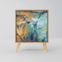 SIDEBOARD ABSTRACT THOUGHTS, Eichefarben, 57,5x42x75,5 cm, Goldfarbene Metallfüße - Eichefarben/Goldfarben, Holzwerkstoff/Metall (57.5/75.5/42cm) - SpaceRebels