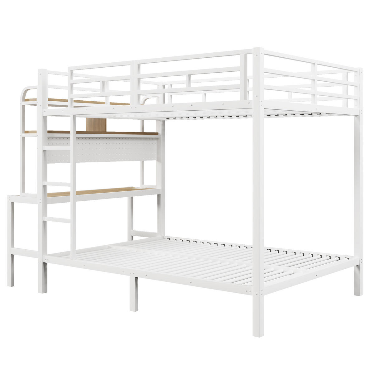 ETAGENBETT 140/200 cm in Weiß mit Schreibtisch, Regal, LED und USB - Weiß, Holzwerkstoff/Metall (140/200cm) - STILVORA