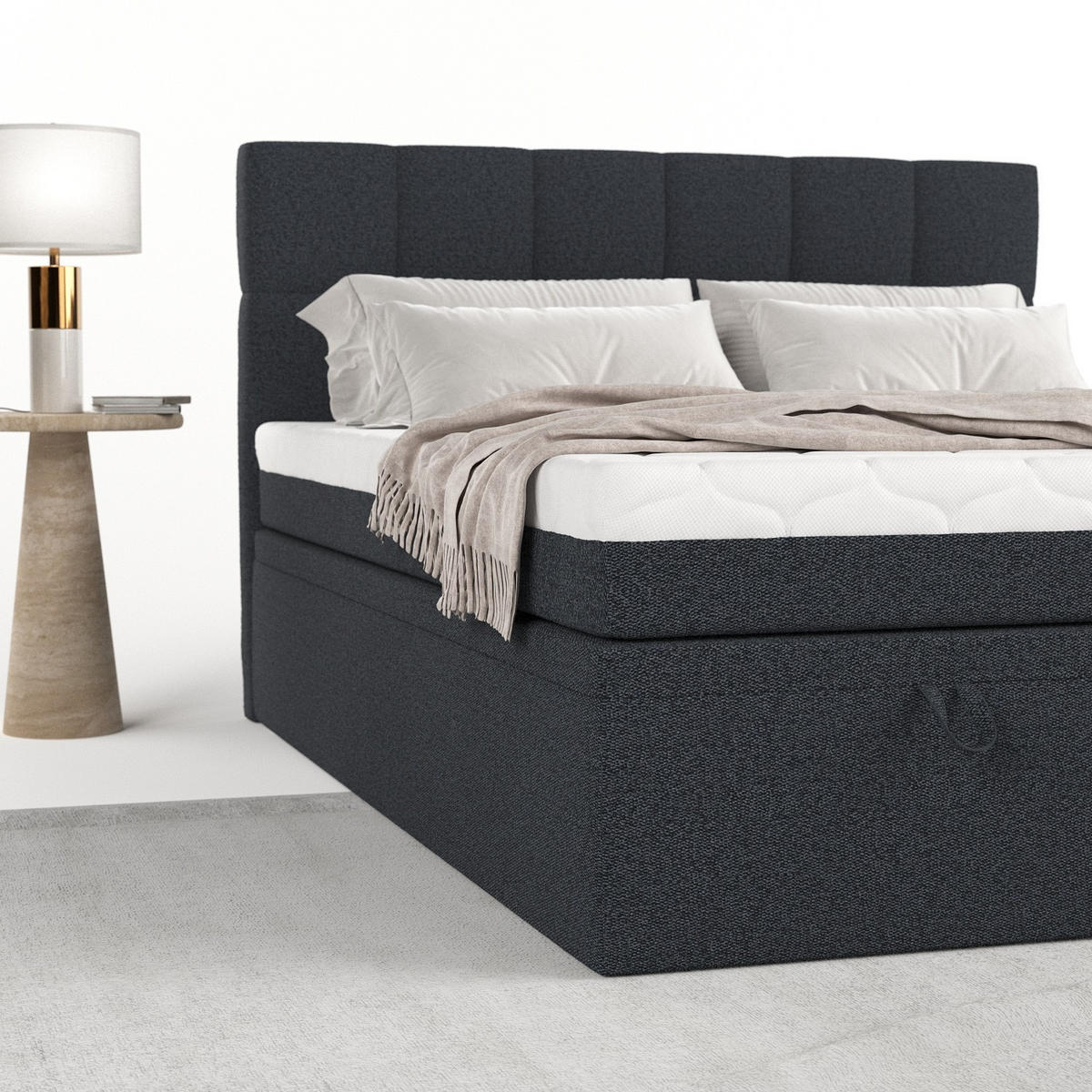 BOXBETT Elano 140/200 cm Anthrazit im Riva Stoff - Anthrazit/Schwarz, Holz/Holzwerkstoff (140/200cm) - AltaBeds