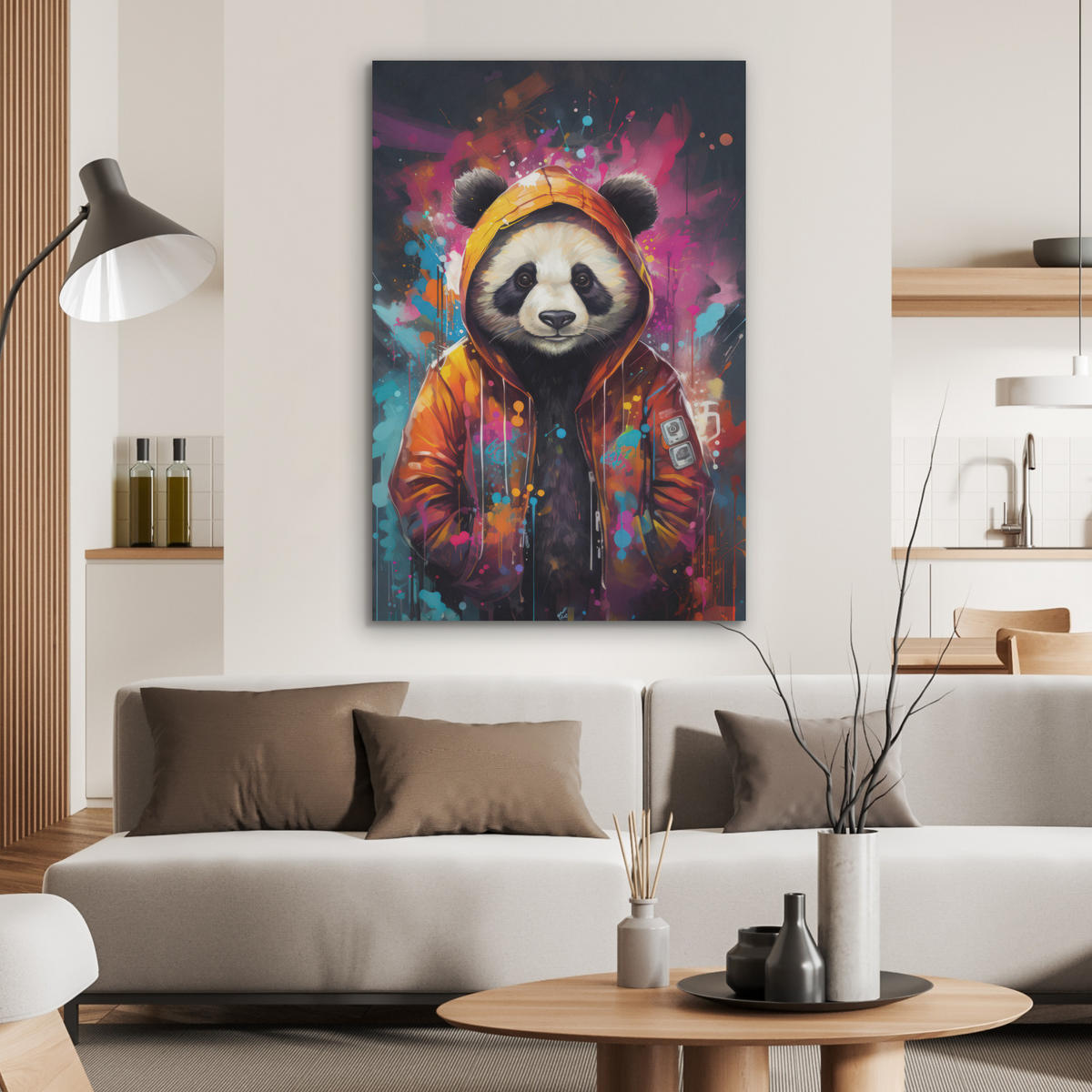 AKUSTIKBILD Panda - Jacke - Graffiti - Orange Wanddeko 60x90 cm - Orange, Kunststoff (60/90/0.9cm) - MuchoWow