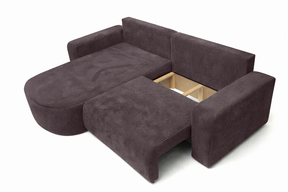 ECKSOFA Mit Schlaffunktion, Cordstoff Poso, Dunkelgrau, Links, ROUND ONE - Dunkelgrau, Holz (244/175cm) - Kaiser Möbel