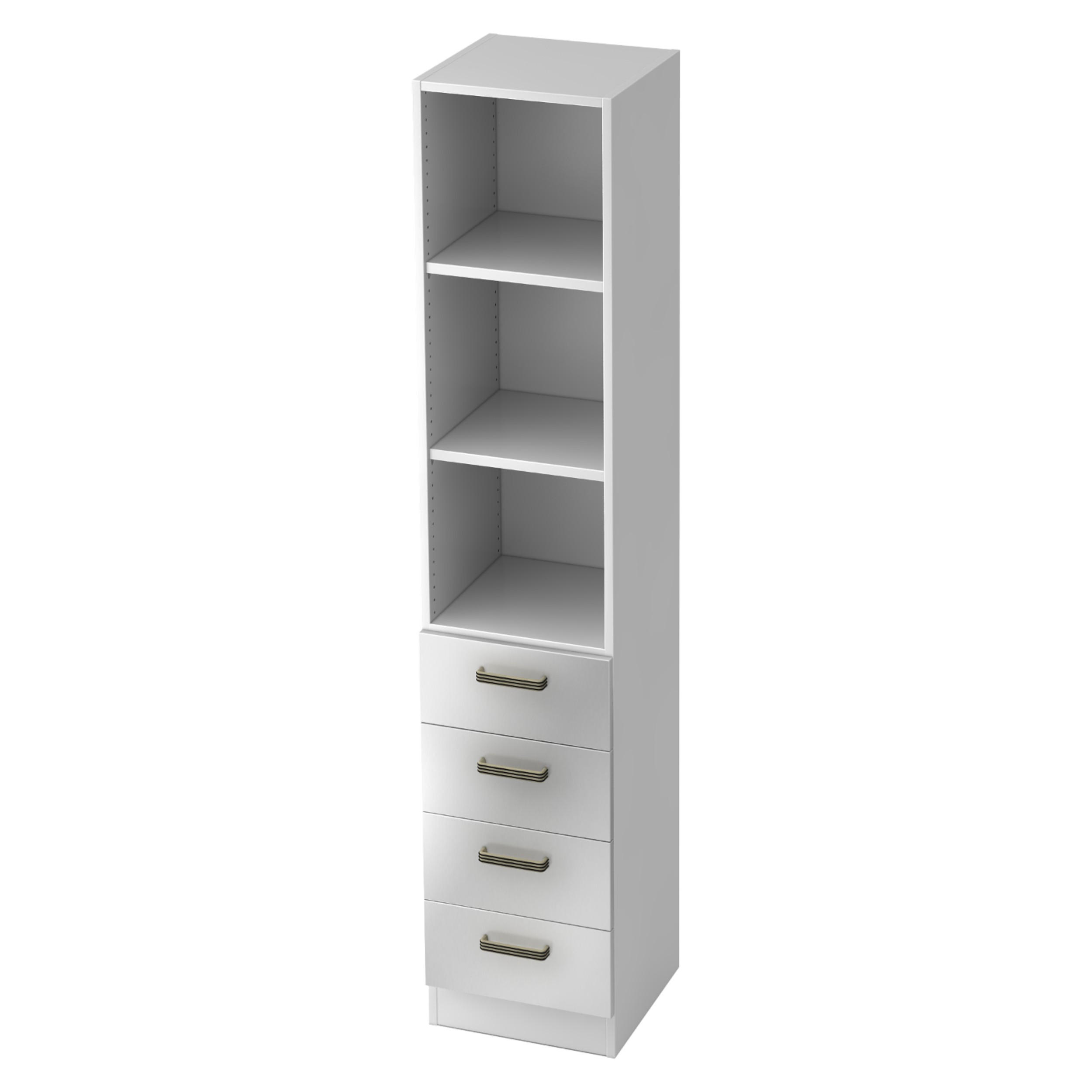 SCHUBLADENSCHRANK - 4 Schübe 42/40,6/200,4 cm in Weiß/Silberfarben Streifengriff (Kunststoff) - Silberfarben/Weiß, Holzwerkstoff (40.6/200.4/42cm) - bümö