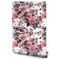 VLIESTAPETE Vintage-Rosen und Pfingstrosen – Rosa, Schwarz, Weiß – 50x1000 cm - Schwarz/Rosa, Papier (50/1000cm) - Muralo