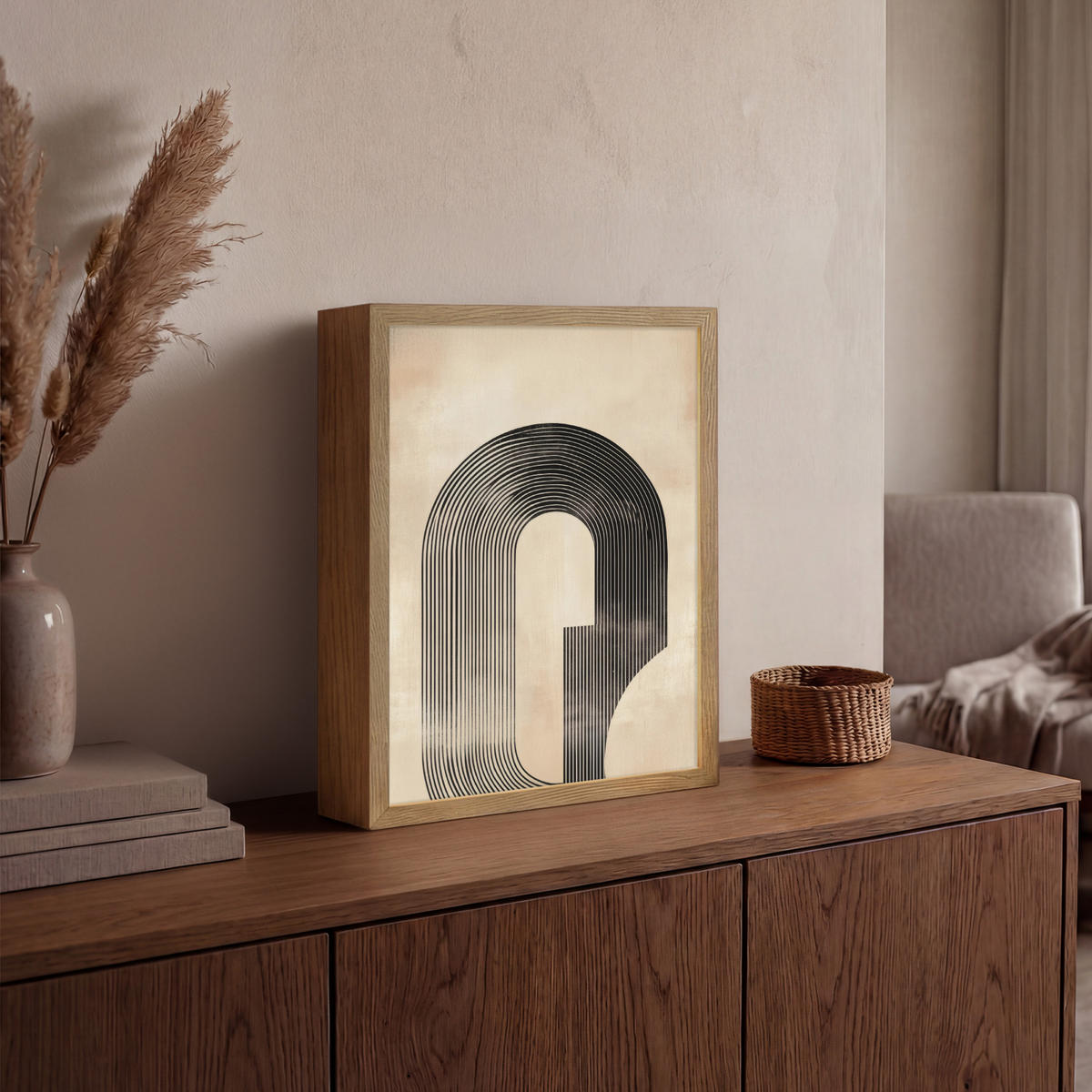 NÁSTĚNNÁ LAMPA S AKUMULÁTOREM Luk - Pruhy - Minimalistický - Černý 30x40 cm - béžová, kompozitní dřevo (30/40/8cm) - OnlyWow