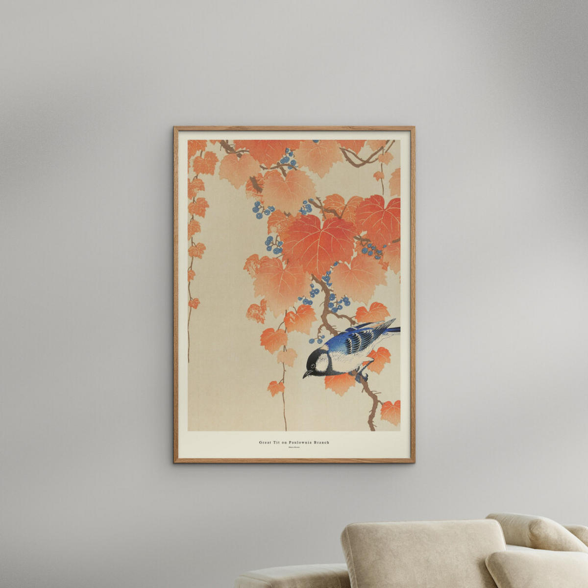 POSTER A.P. Atelier - Great Tit on Paulownia Branch - Orange, Papier (50/70/0.1cm) - Poster&Frame