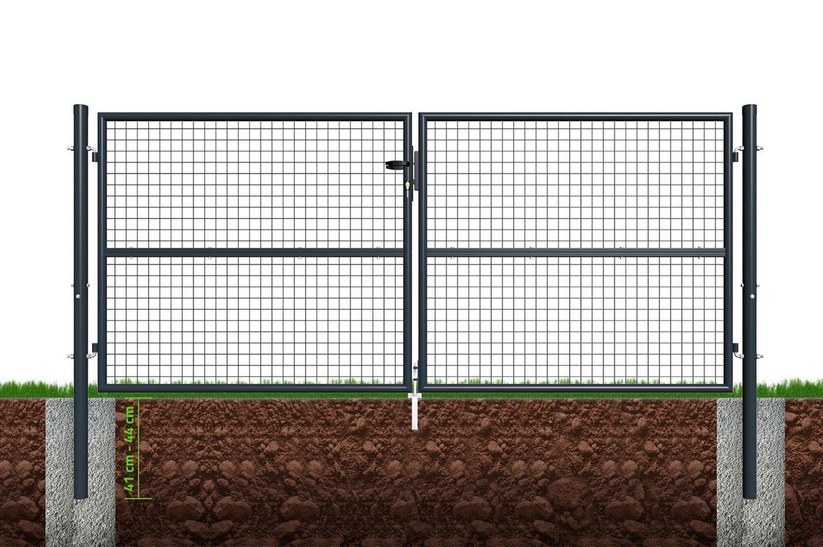 ZAUNTOR Olga Grau 3m H.130cm + TÜRCHEN 1m H.130cm - Grau, Metall (306/131cm) - Casanoov