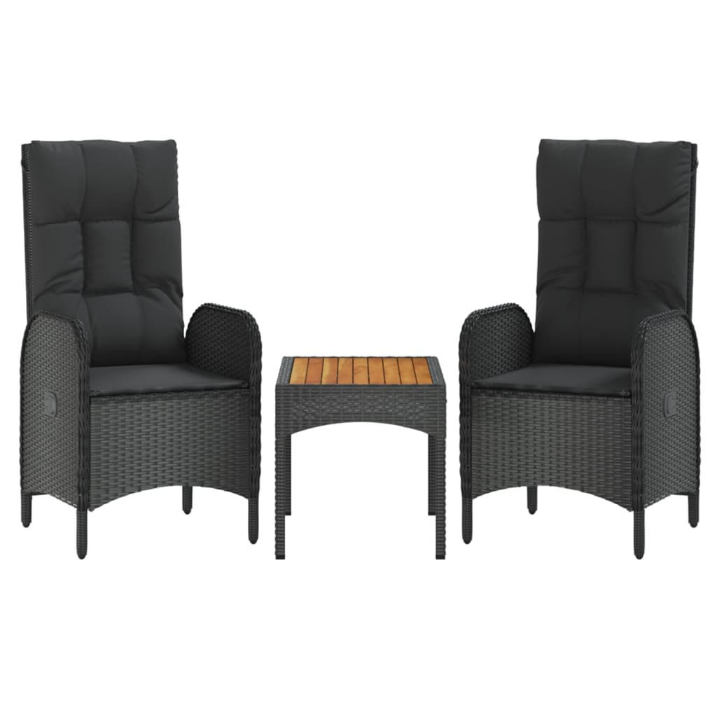 LOUNGEGARNITUR mit Kissen und Couchtisch, aus Poly Rattan und Akazienholz, in Schwarz, 3-teiliges Set - Schwarz, Kunststoff - vidaXL