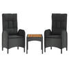 LOUNGEGARNITUR mit Kissen und Couchtisch, aus Poly Rattan und Akazienholz, in Schwarz, 3-teiliges Set - Schwarz, Kunststoff - vidaXL