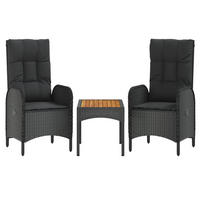LOUNGEGARNITUR mit Kissen und Couchtisch, aus Poly Rattan und Akazienholz, in Schwarz, 3-teiliges Set - Schwarz, Kunststoff - vidaXL